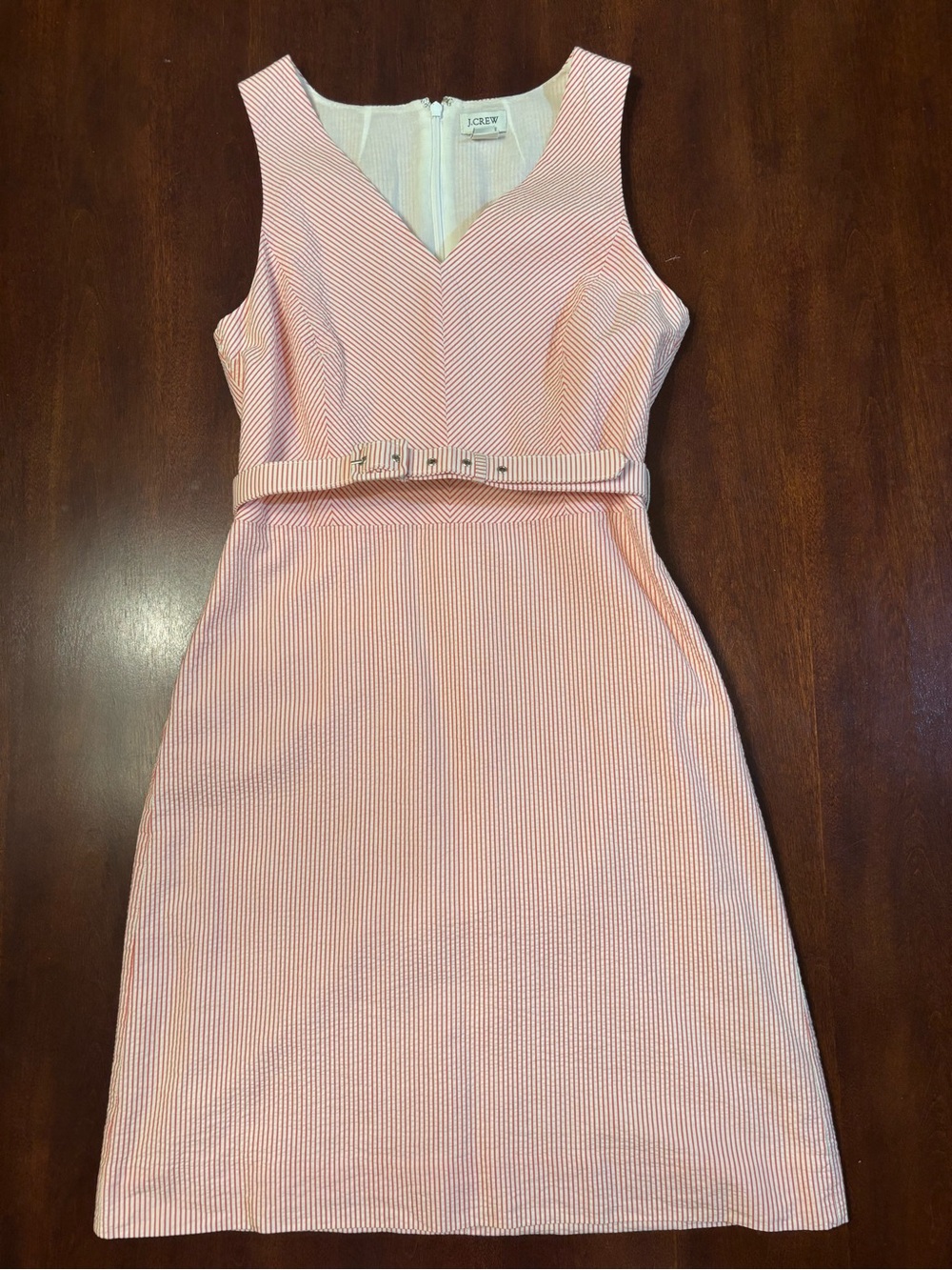 J. Crew Pink and White Striped Sleeveless Dress with Belt sleeveless